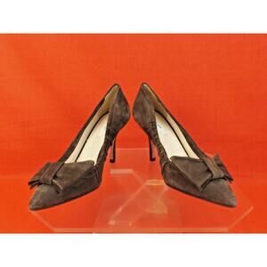 NIB PRADA 1I802C GRAY BROWN SUEDE BOW POINTED TOE MID HEEL PUMPS 38 ITALY